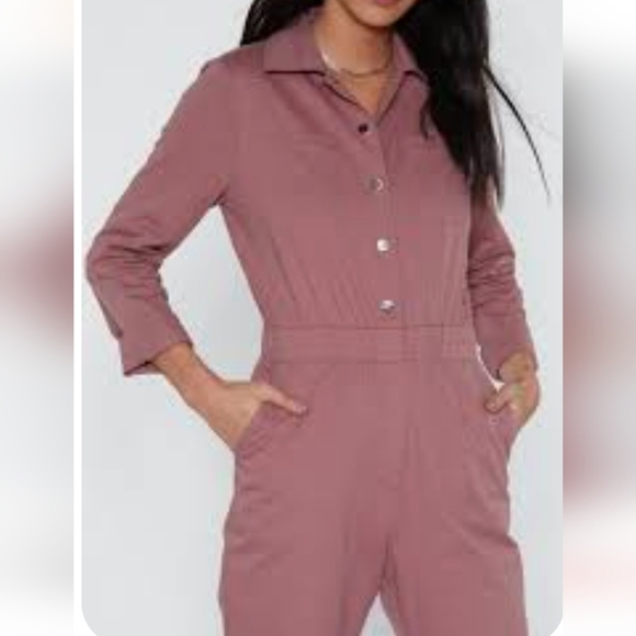 Nasty Gal Mauve Pink Boiler Suit Jumpsuit Utility  Coveralls Boilersuit Size 2 - Picture 1 of 9